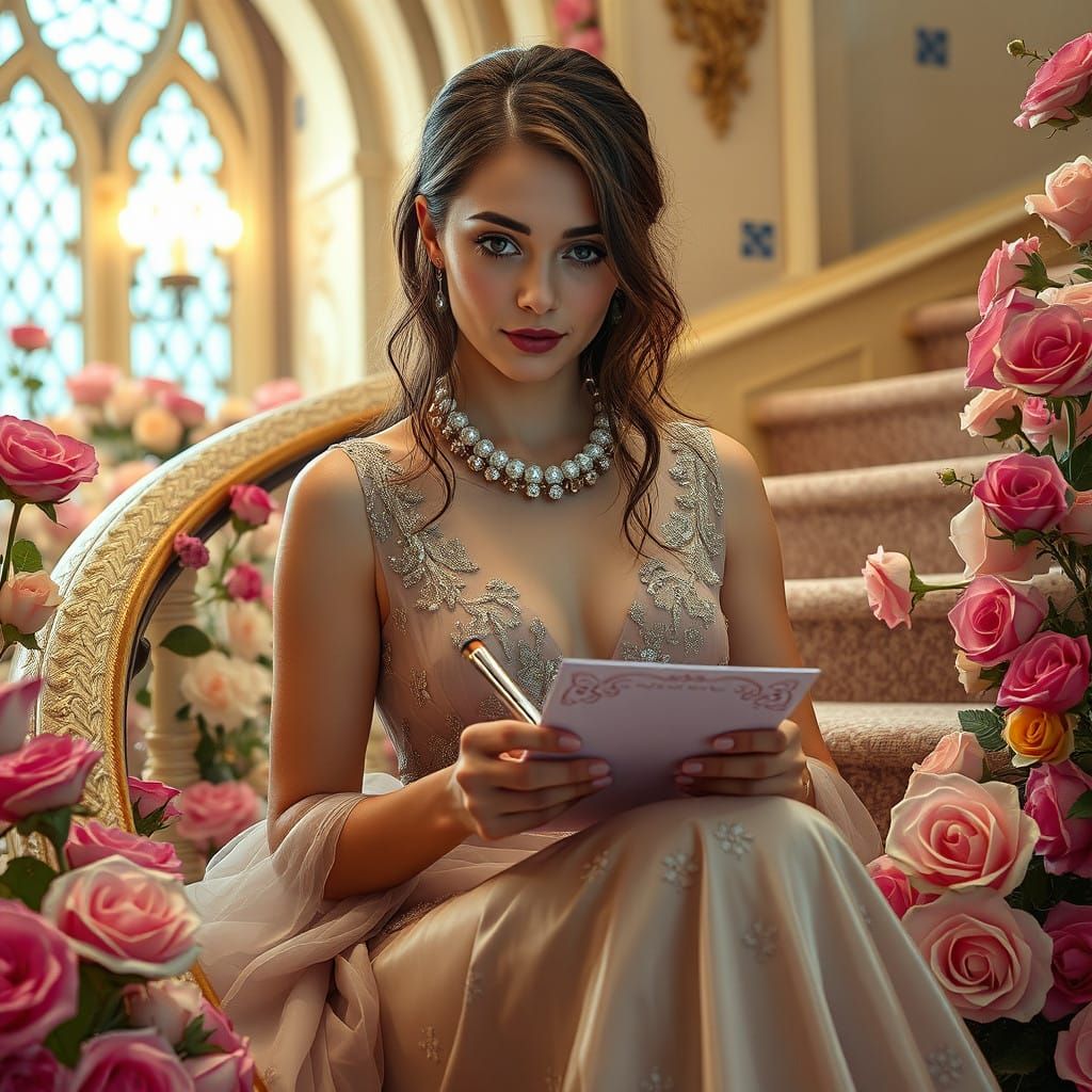 Surreal Young Woman in Luxurious Castle Inspired Setting wit...