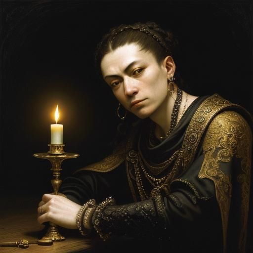 Baroque Still Life with Golden Key and Candle