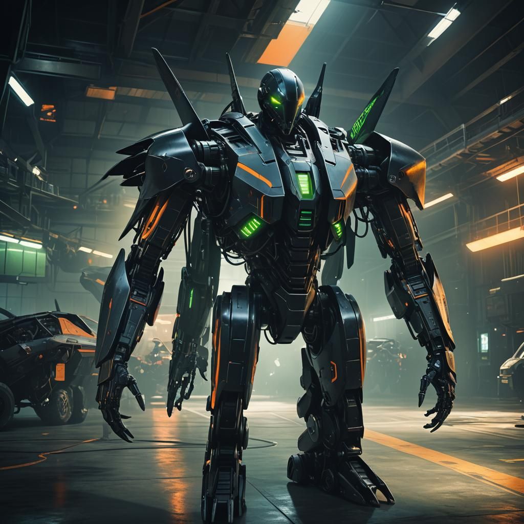 Cyberpunk Exoskeleton Concept Art in Matte Painting Style