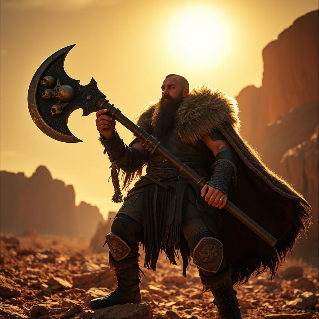 Medieval Fantasy Barbarian in Australian Outback Landscape