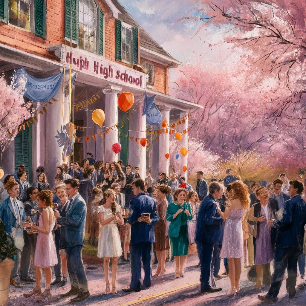 Joyous Graduation Party in Gouache Painting