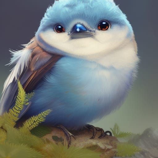 Adorable Baby Bluebird Portrait in Hyperdetailed Style