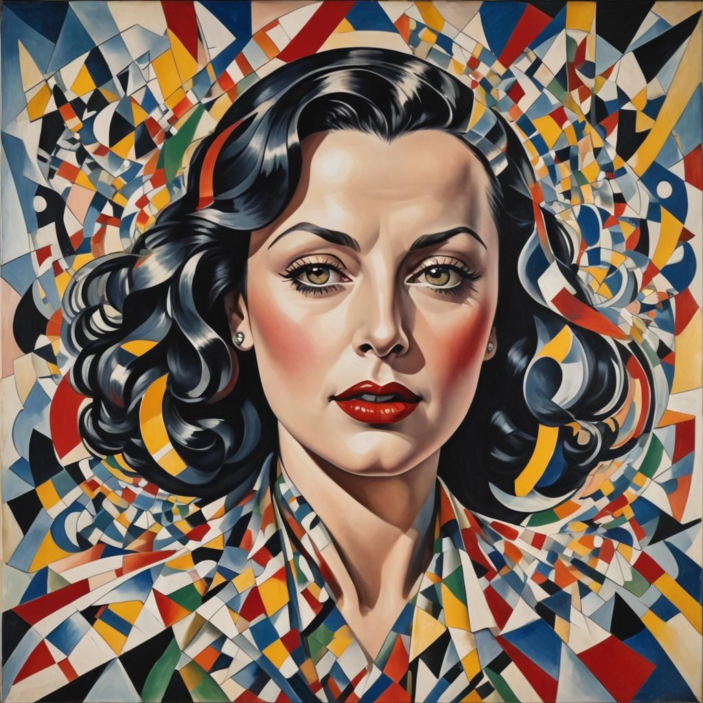 Hedy Lamarr Cubist Portrait with Flowing Colors