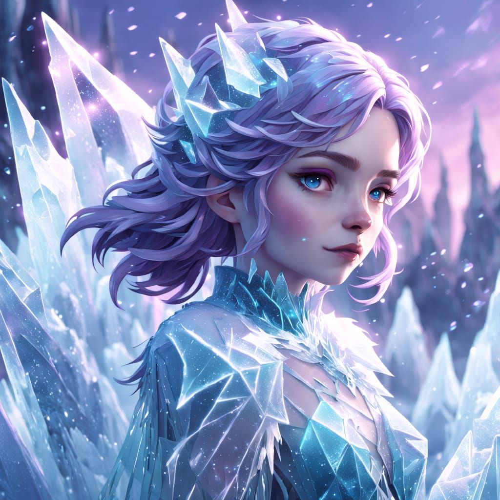 Ethereal Ice Woman Concept Art in Blue and Purple