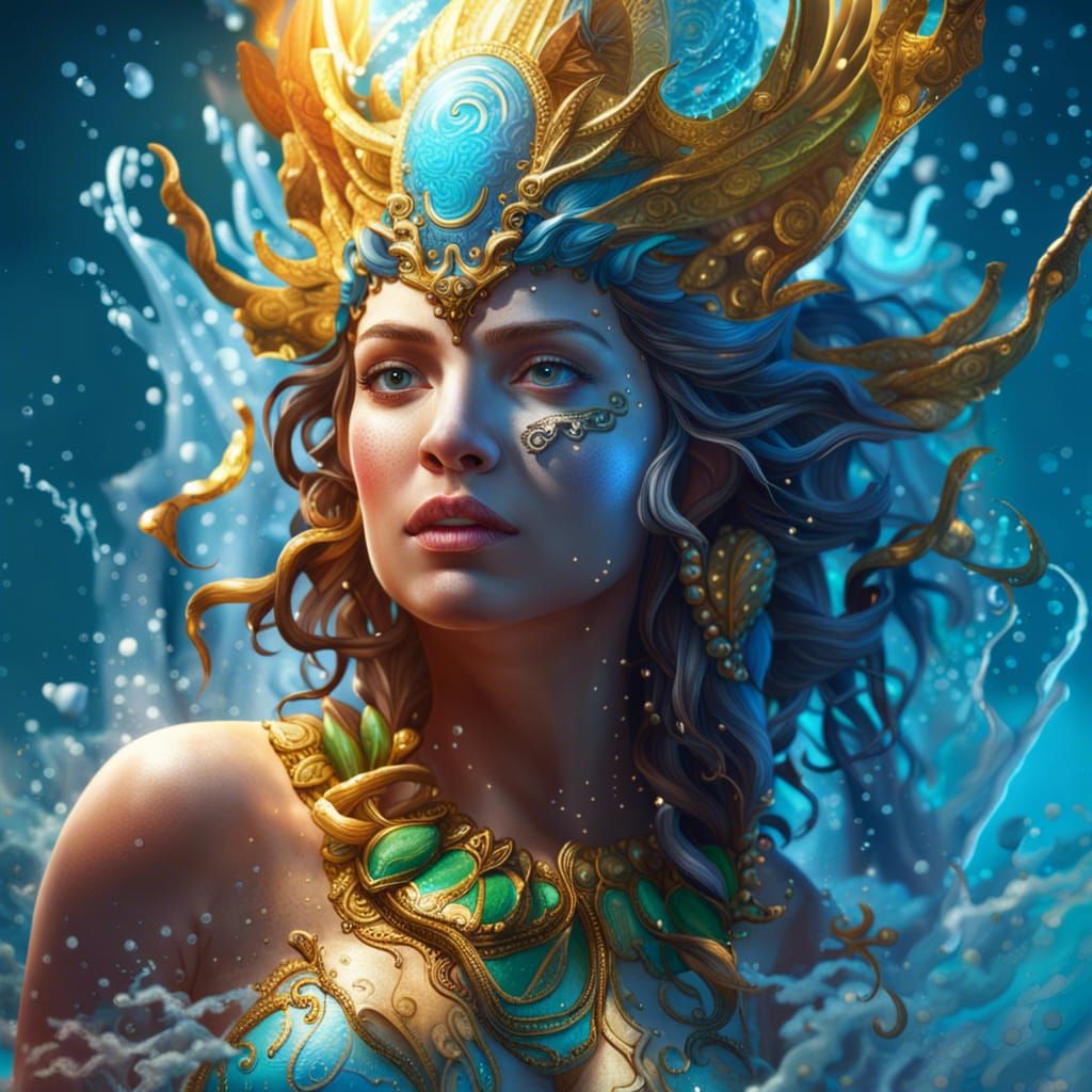 Intricately Detailed Goddess of Water: Splash Art