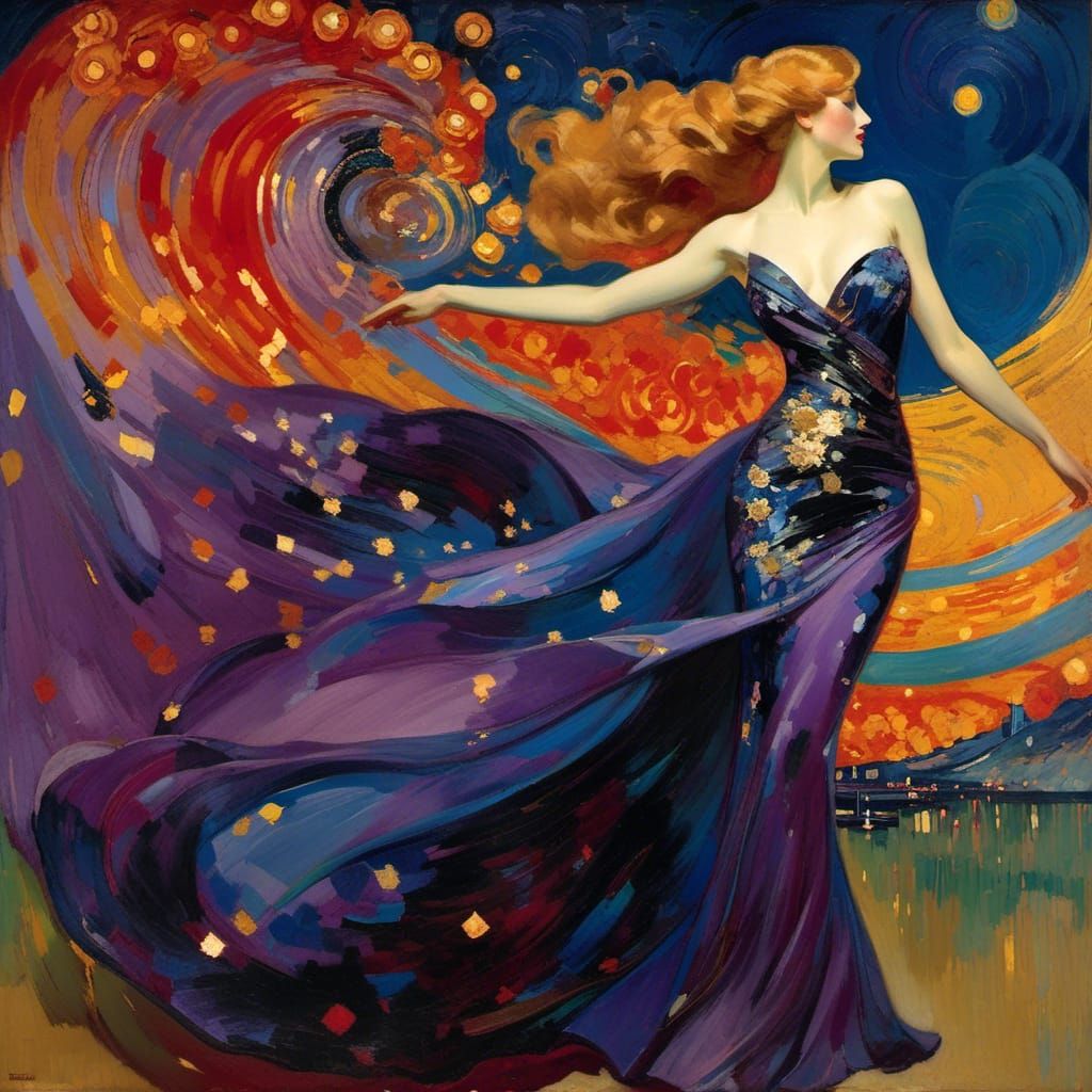 Majestic Woman in Gown, Expressionist Painting