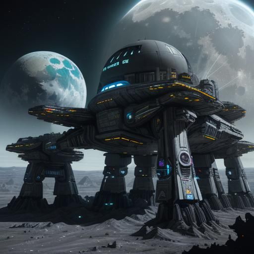 Futuristic Lunar City with Starship in Space