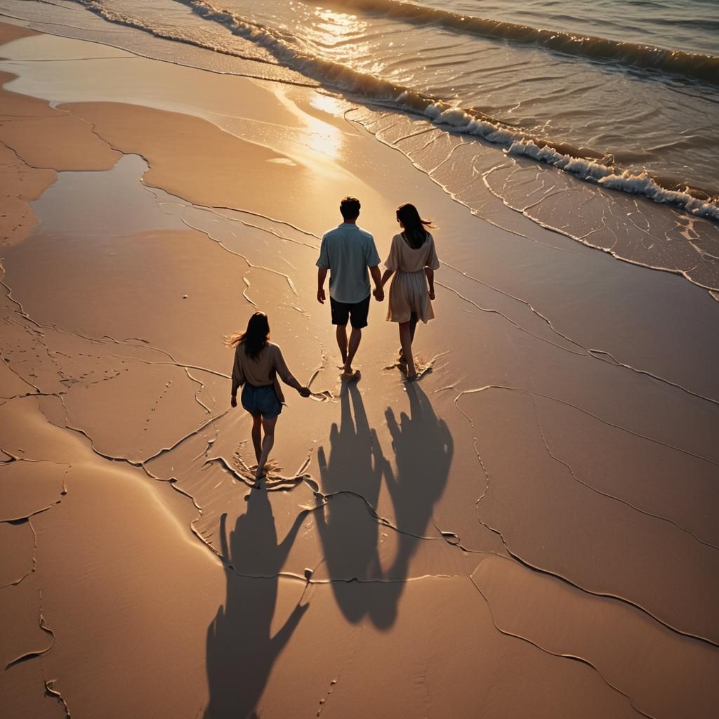 Golden Hour Beach Walk in Hyperrealistic Digital Art