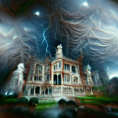 Haunted Gothic Mansion in a Storm: Vintage Photograph
