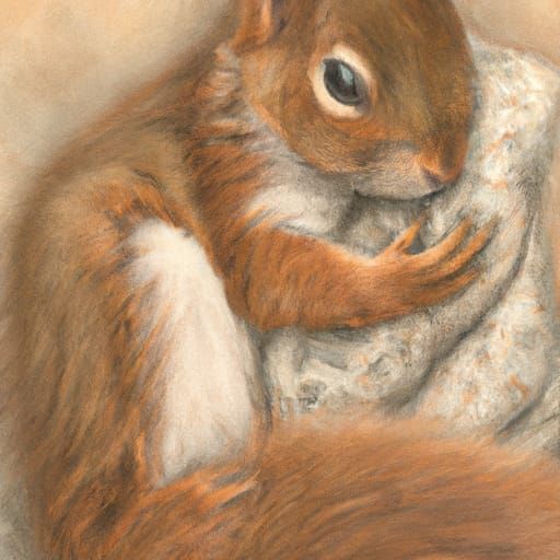 Squirrel Snuggles Tiny Blanket in Whimsical Painting