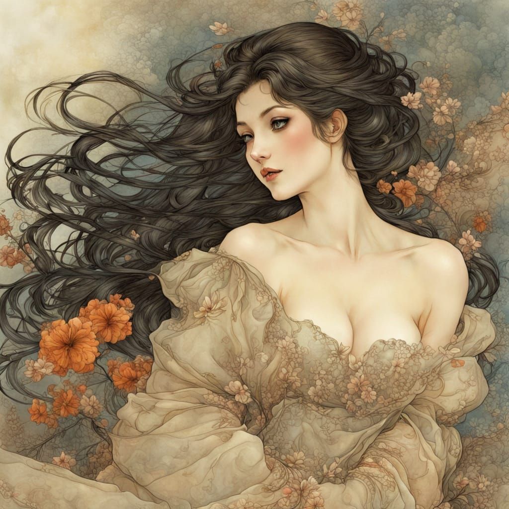 Flirtatious Woman in Arthur Rackham Anime Style