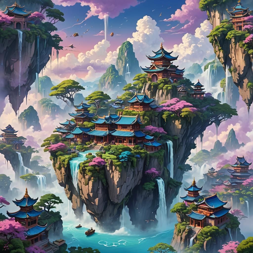 Floating Island in the Sky: Digital Fantasy Art