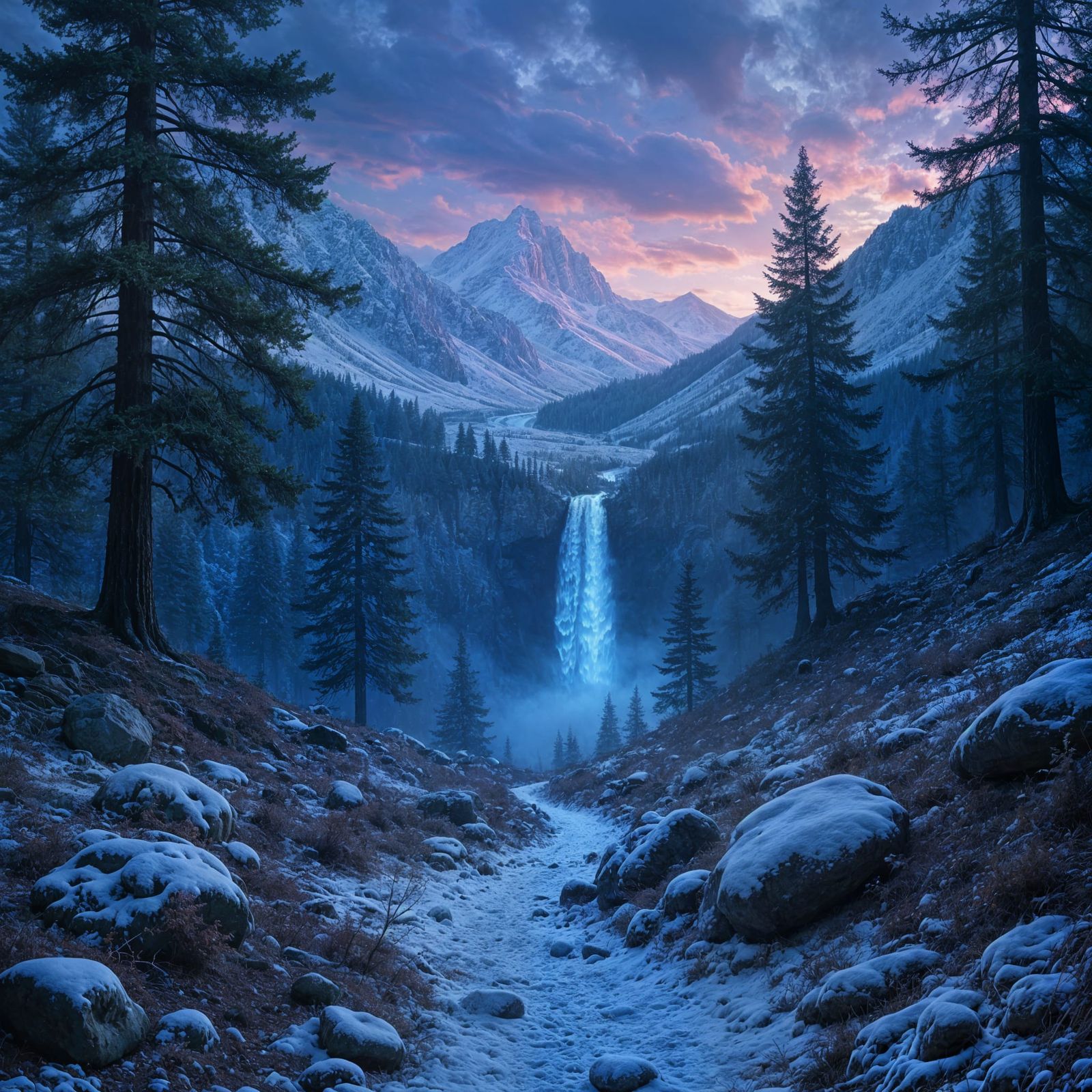 Fae Forest at Night with Iridescent Lights