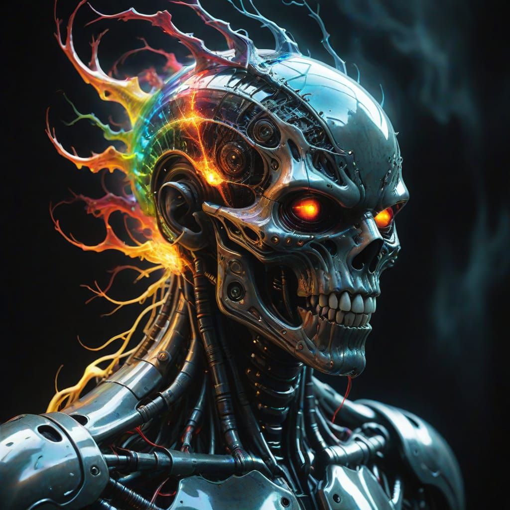 Biomechanical Cyborg Vampire with Fractal Flames