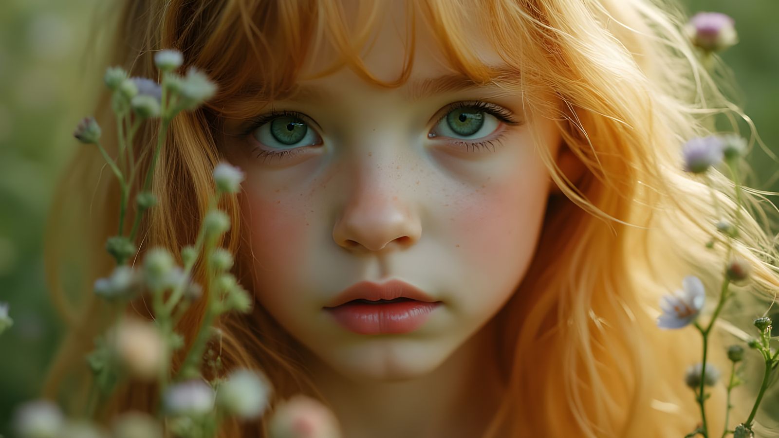 Golden Haired Girl in Wildflower Field