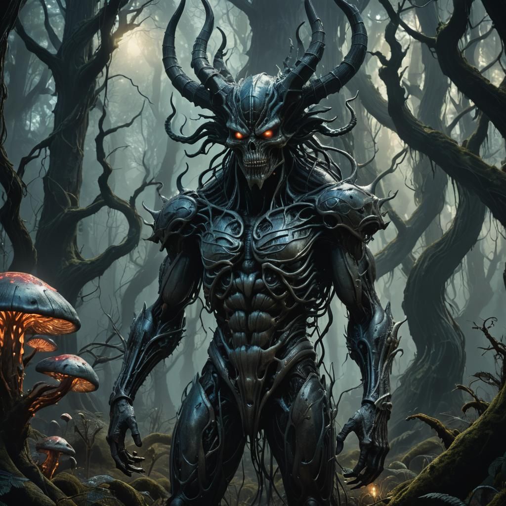 Akaza Demon in Mystical Forest: Matte Painting