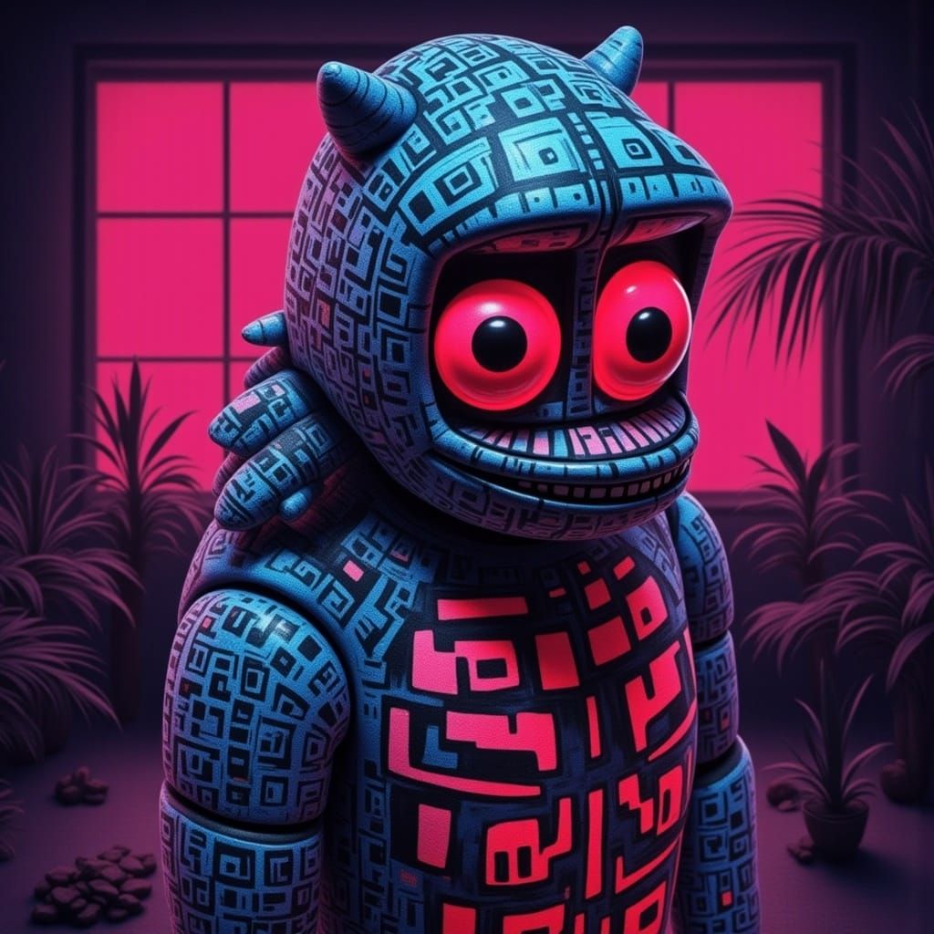 Synthwave Monster in Neon Retro Style