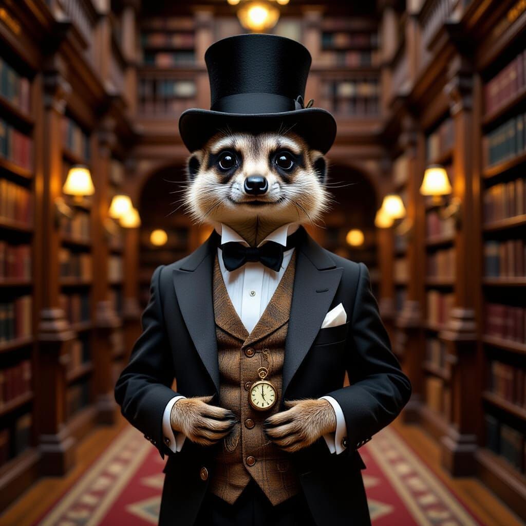 Victorian Meerkat Gentleman in Grand Library