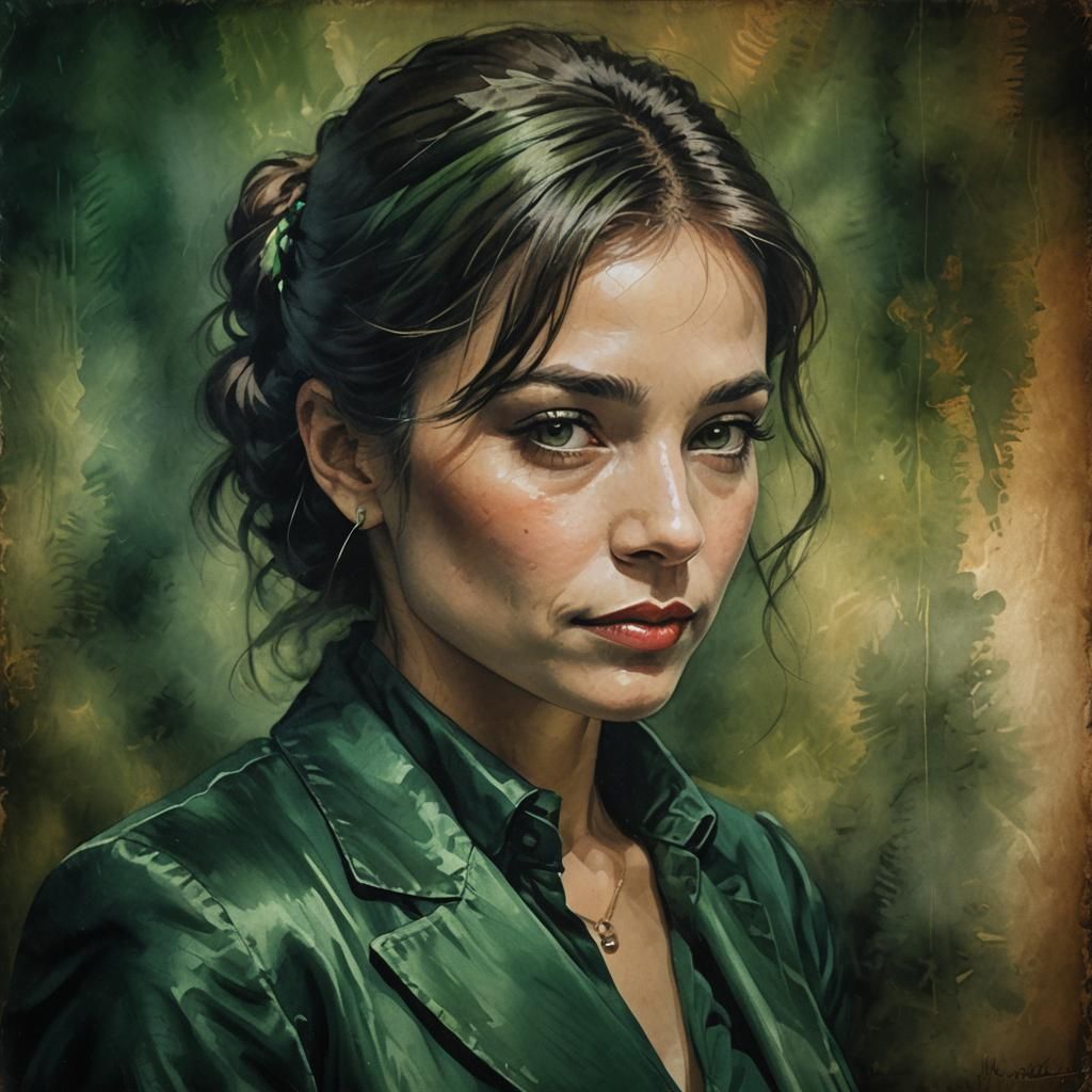 Green Dragon Portrait in Vintage Impressionist Style