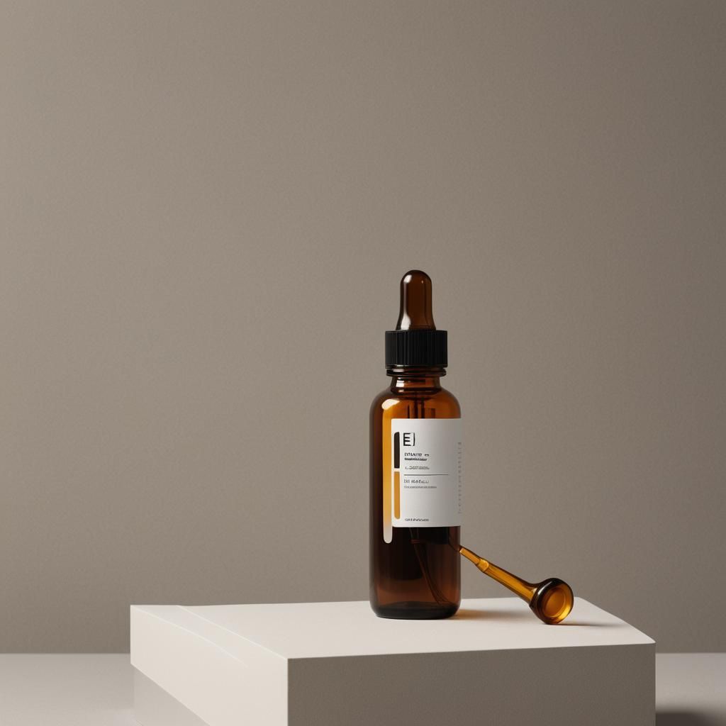 Vitamin E Oil Bottle on Podium, Photorealistic