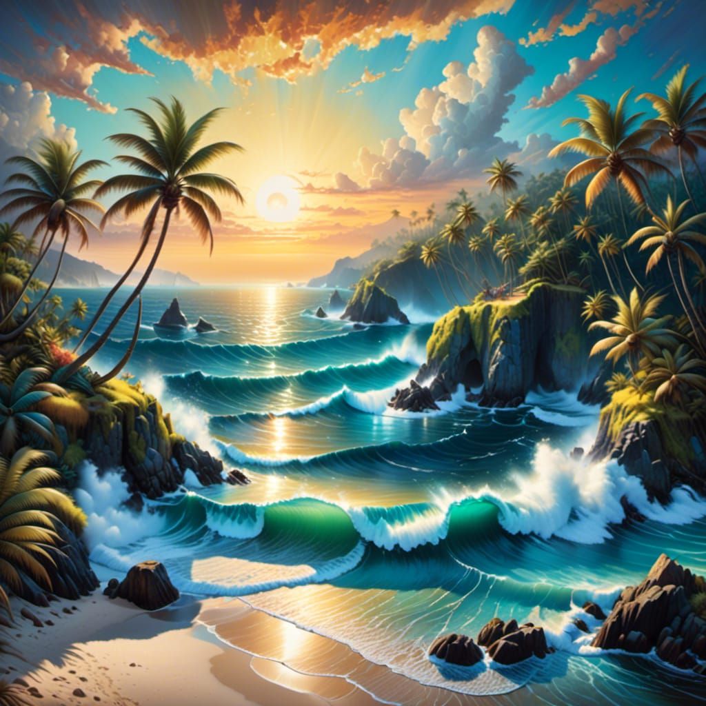 <lora:Blue Lagoon:1.0> <lora:Beachy Keen:1.0> painting in the style of van gogh, imagine a painting of a beautiful stell...