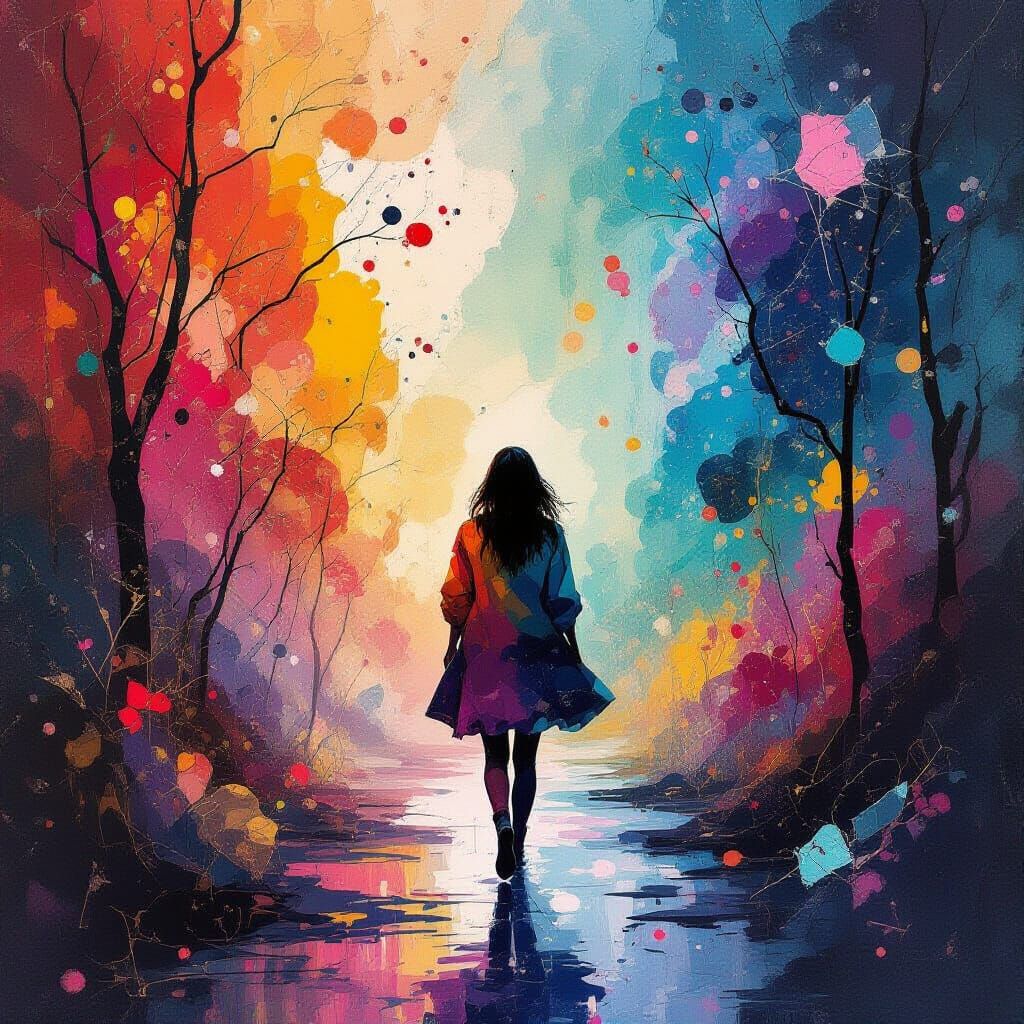 Person Emerging from Swirling Colors in Impressionistic Styl...