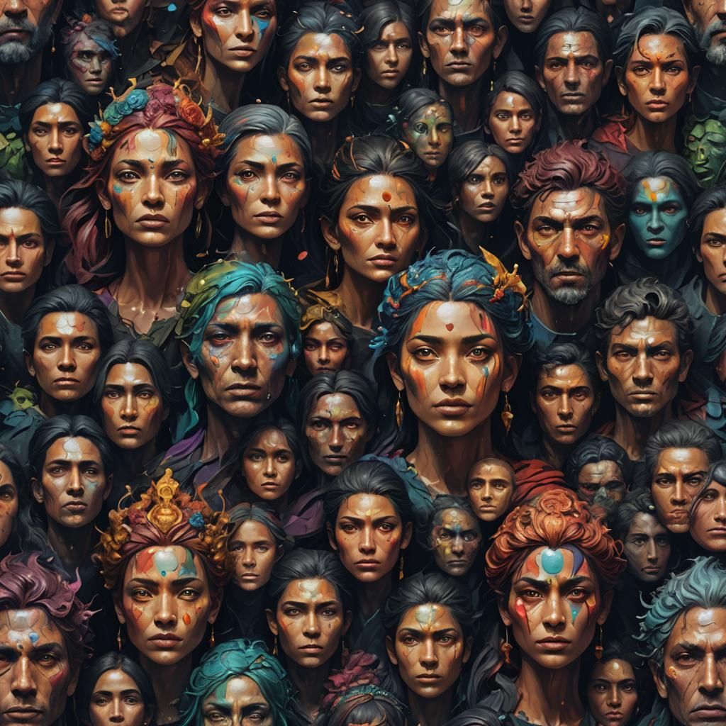 Colorful Faces in Detailed Matte Fantasy Painting