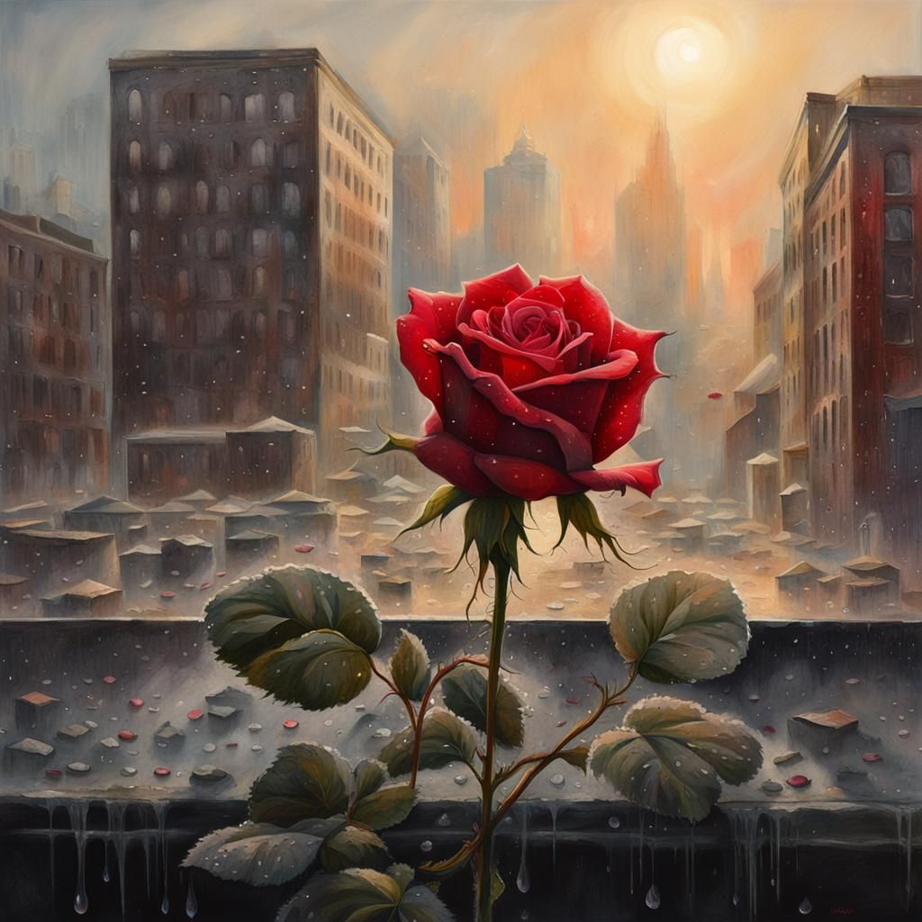 Defiant Red Rose Stands Strong in War Zone