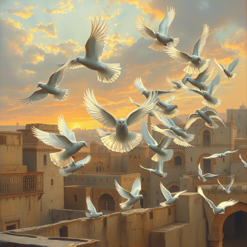Majestic Doves Soar Over Damascus