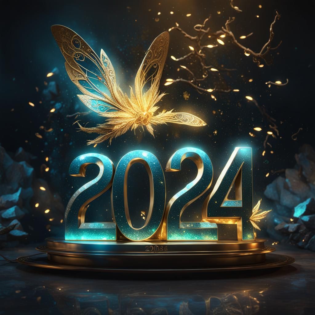 Golden Stone Plate Engraved with 2024, Concept Art