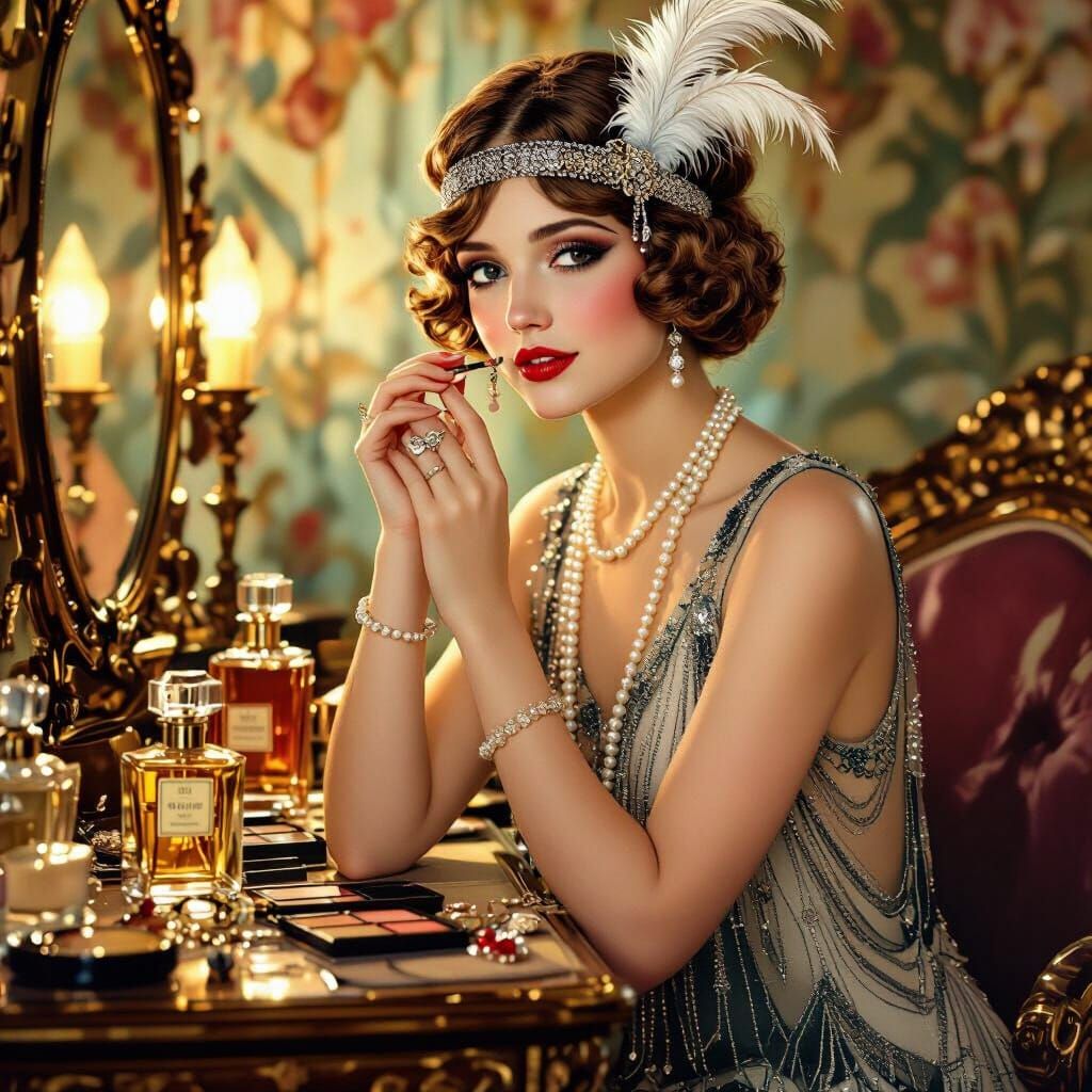 Glamorous Flapper in Golden Light, a Classical Painting