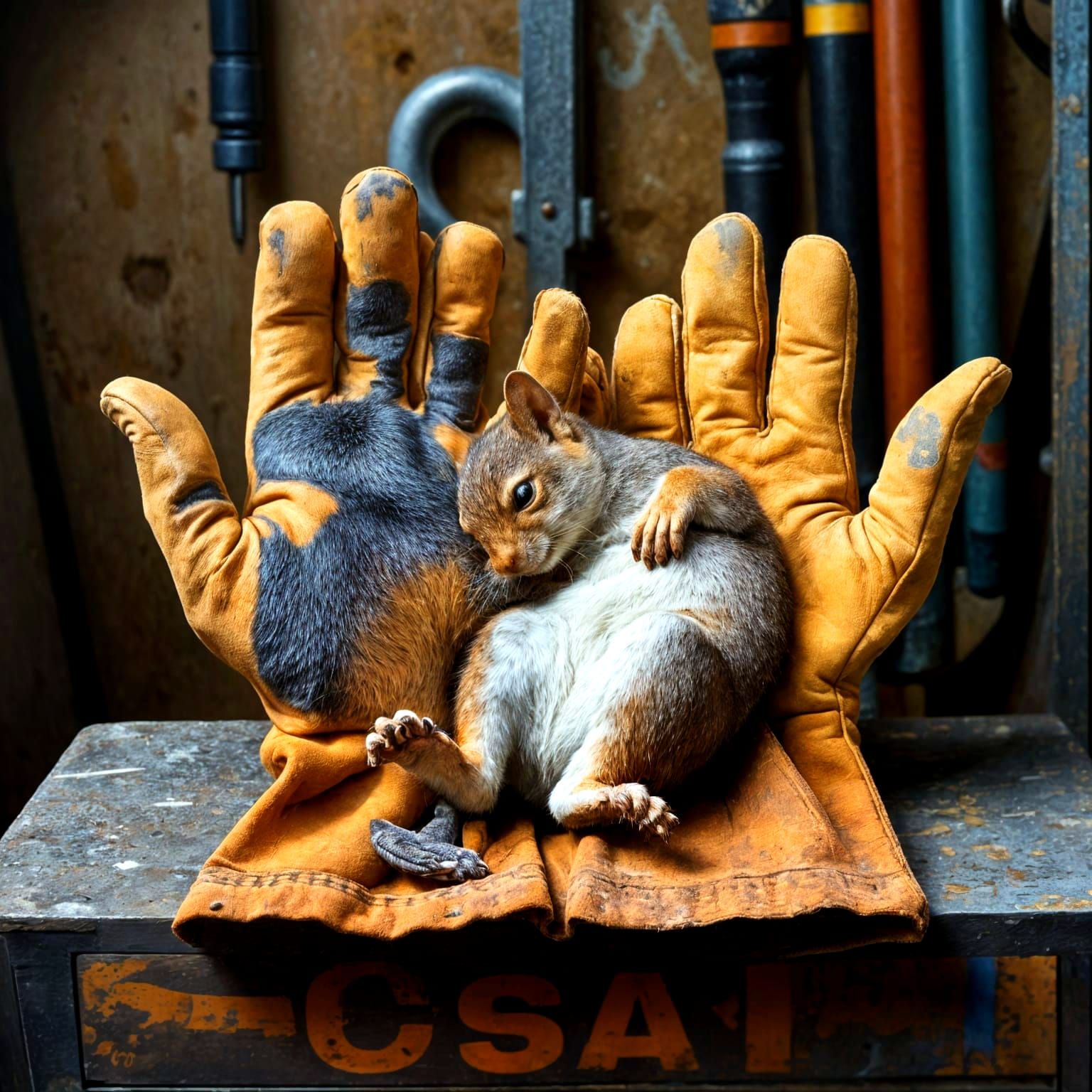 Squirrel Nap: Work Gloves in Abstract Geometric Art