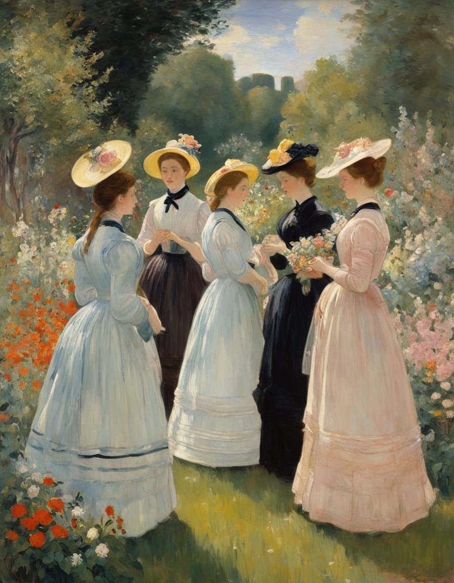 Women in Paris Garden as Impressionist Painting