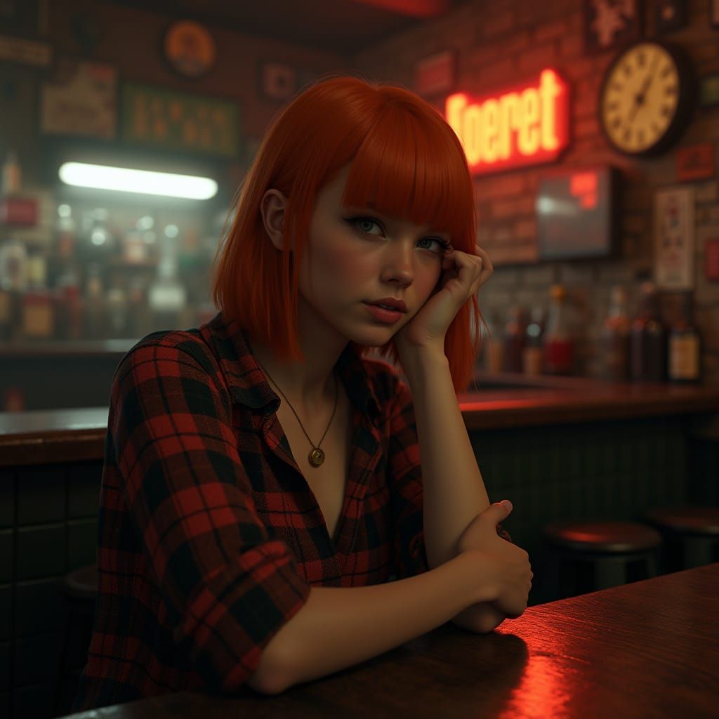 Woman in Dive Bar: Romantic Realism in Art Nouveau