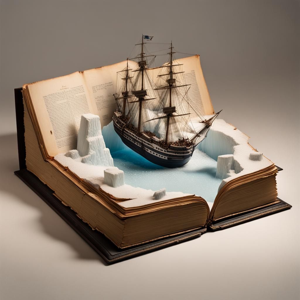 Franklin Expedition Diorama Inside Antique Book
