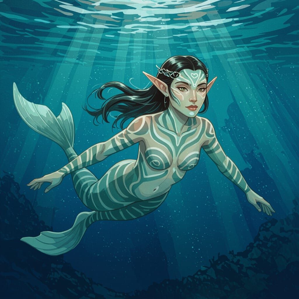 Aquatic Sea Elf in Dynamic Swimming Pose