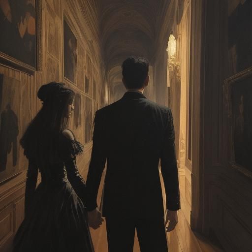 Expressionist Couple Lost in Abstract Labyrinth