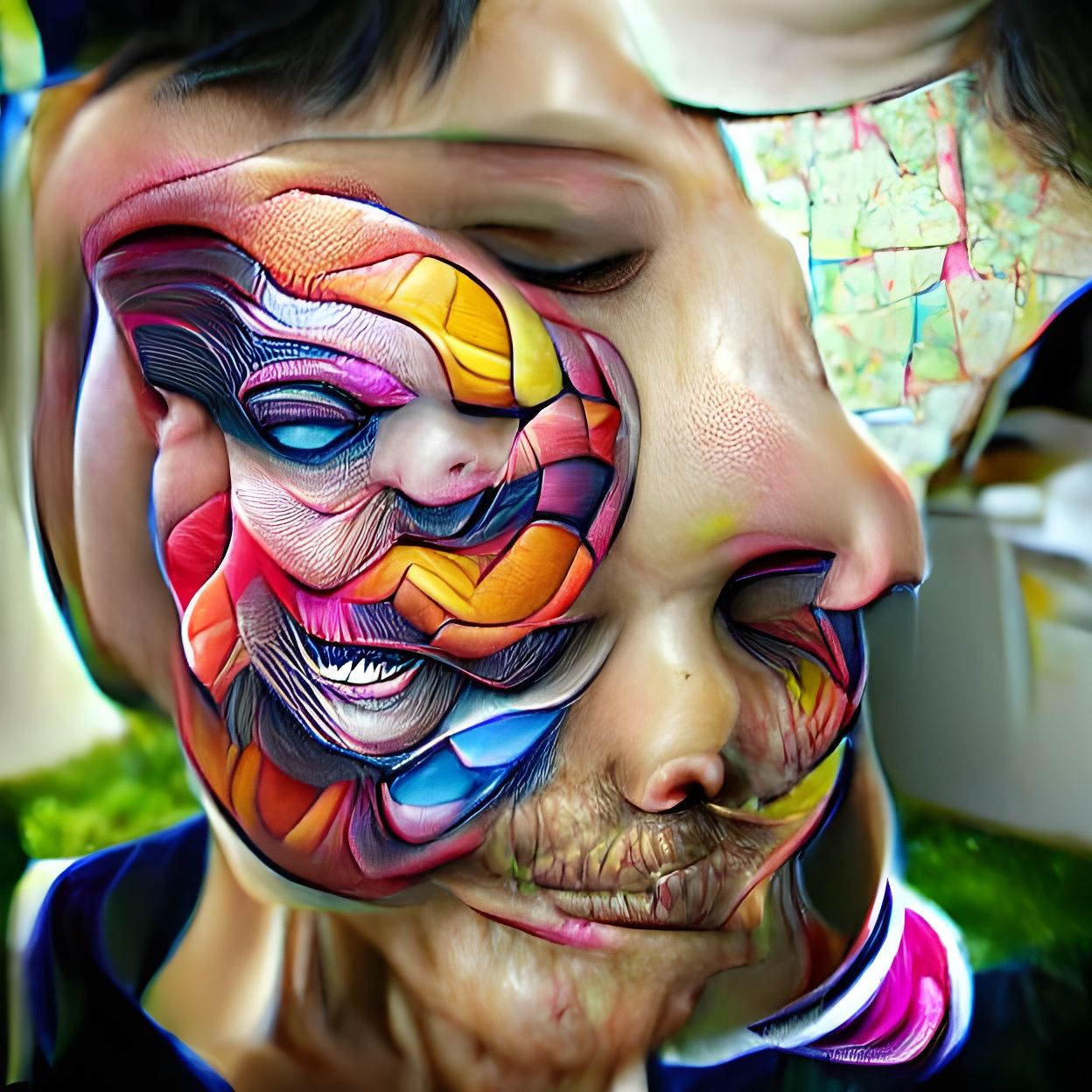 Colorful Distorted Face Digital Painting
