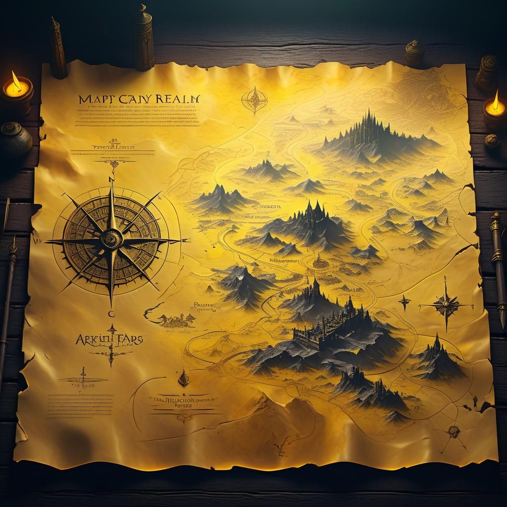 Mystical Fantasy Map on Parchment in High Detail