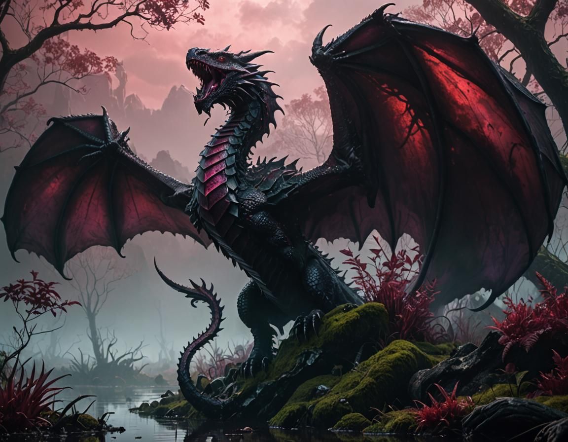 Wyvern Gazing into Distance in Dark Fantasy Style