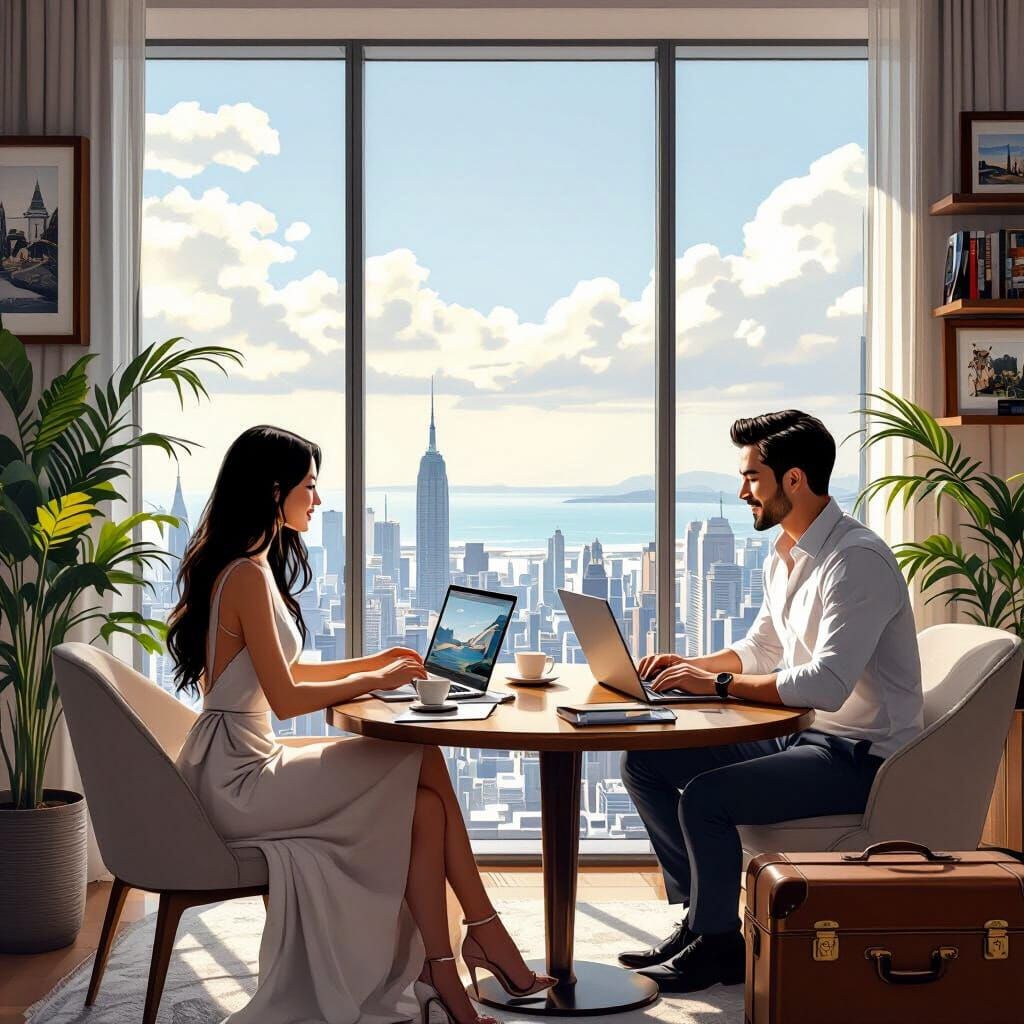 Elegant Asian Woman in Penthouse with City View