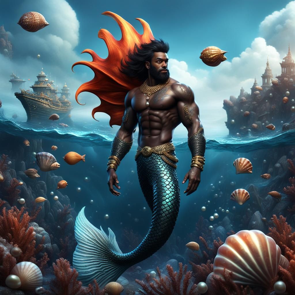 Gorgeous Black Merman Concept Art in 8K