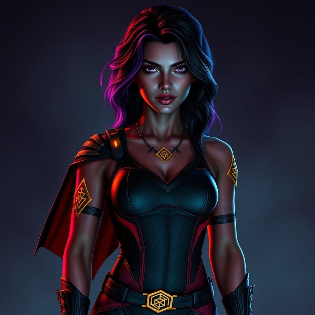 Surreal Zeltron-Mirialan Hybrid Woman in Cyberpunk Lighting