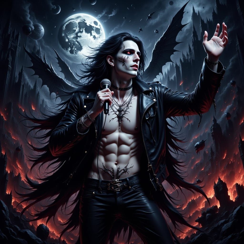 Gothic Vampire Rockstar Performs Under Moonlight