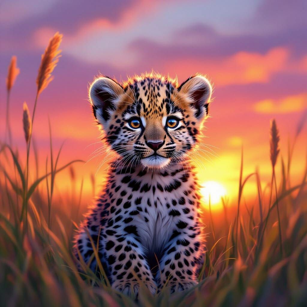 Leopard Cub at Sunset: A Realistic Digital Painting