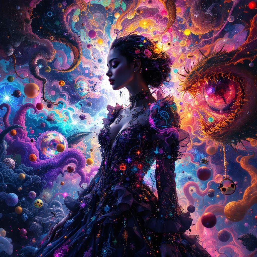 Surreal Woman in Hallucinatory Dreamscape Splash Art