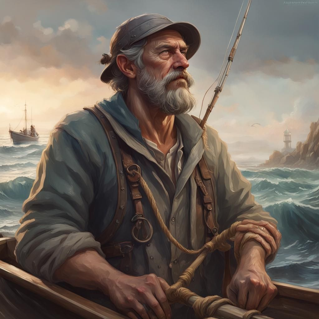 Detailed Fisherman Portrait in Digital Art Style