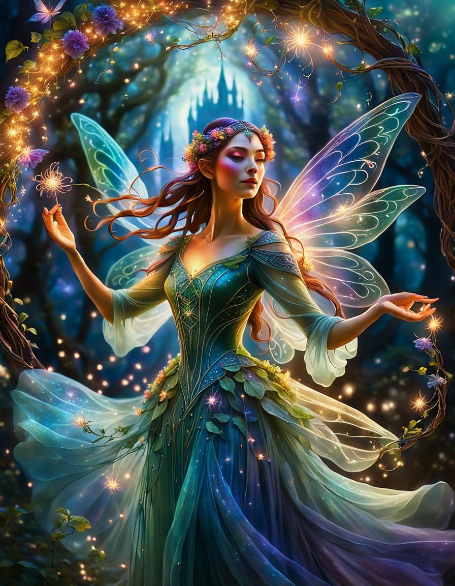 Young Fairy Casting Flower Magic Spell