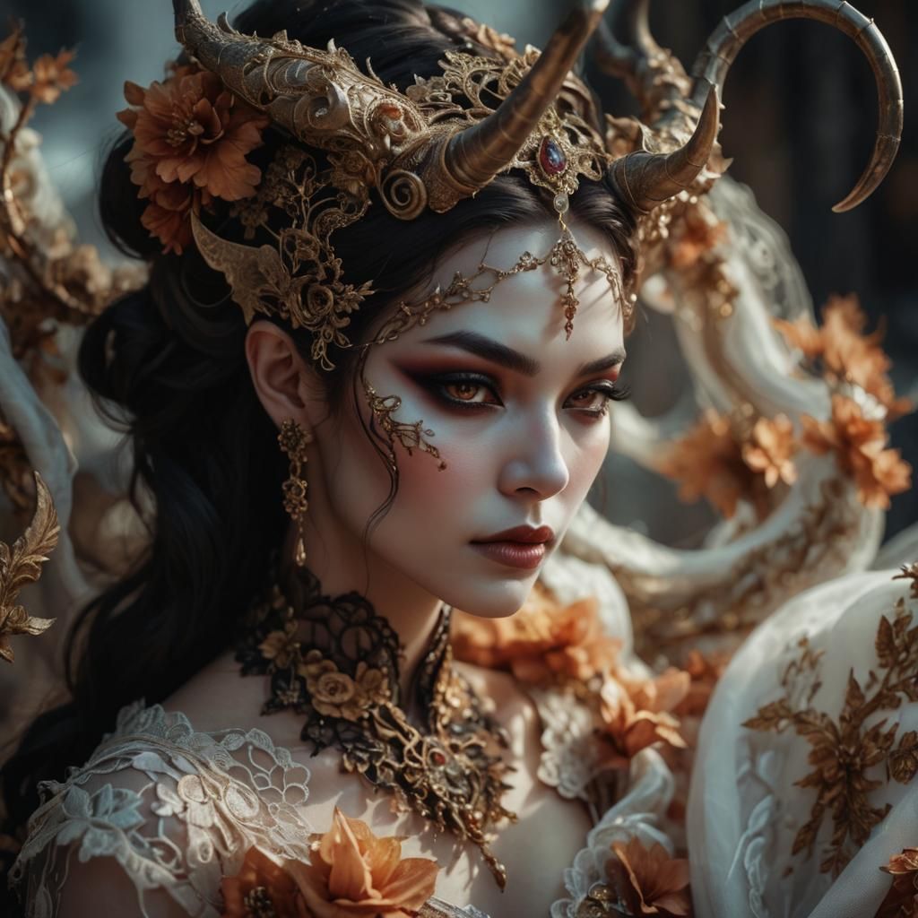 Elegant Demon Woman in Dark Fantasy Style