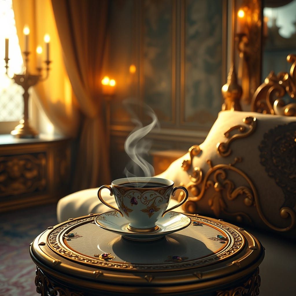 Luxurious Palace Morning with Golden Coffee